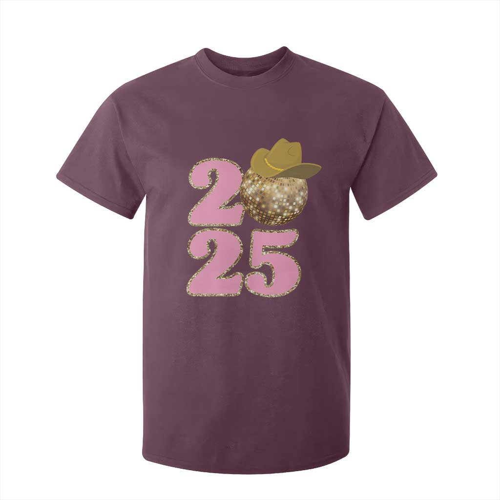Howdy New Year 2025 T Shirt For Kid Happy New Year Sparkling Cowboy Cowgirl TS11 Maroon Print Your Wear