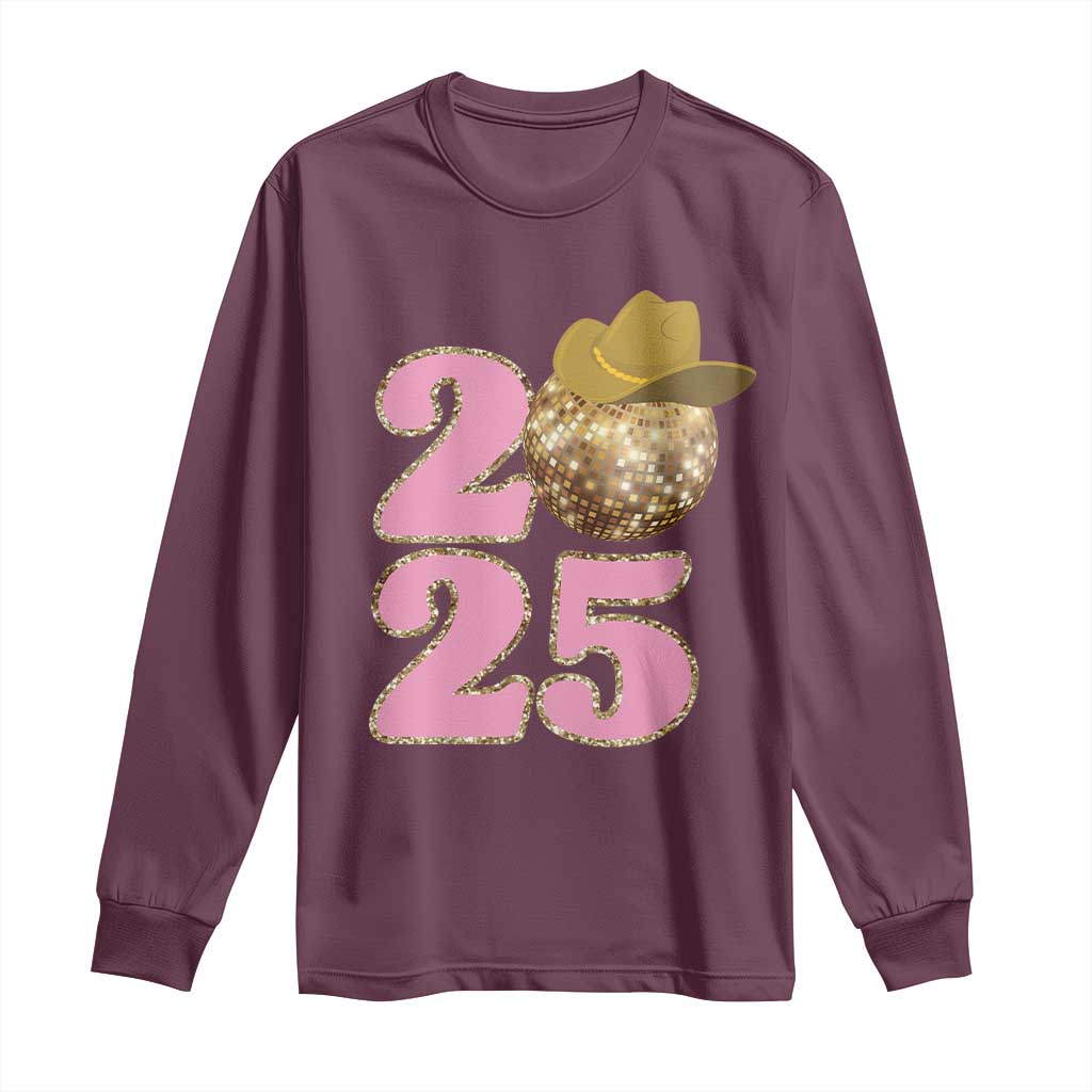 Howdy New Year 2025 Long Sleeve Shirt Happy New Year Sparkling Cowboy Cowgirl TS11 Maroon Print Your Wear