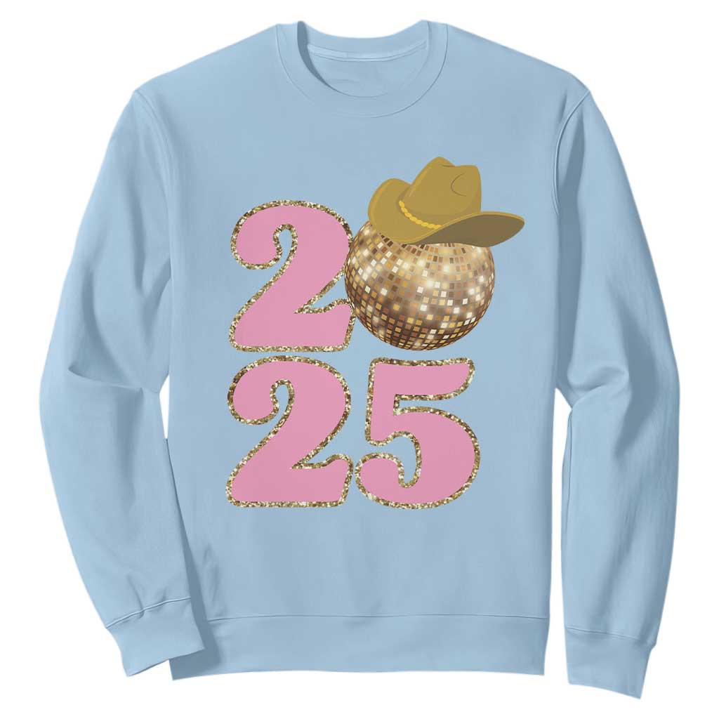 Howdy New Year 2025 Sweatshirt Happy New Year Sparkling Cowboy Cowgirl TS11 Light Blue Print Your Wear