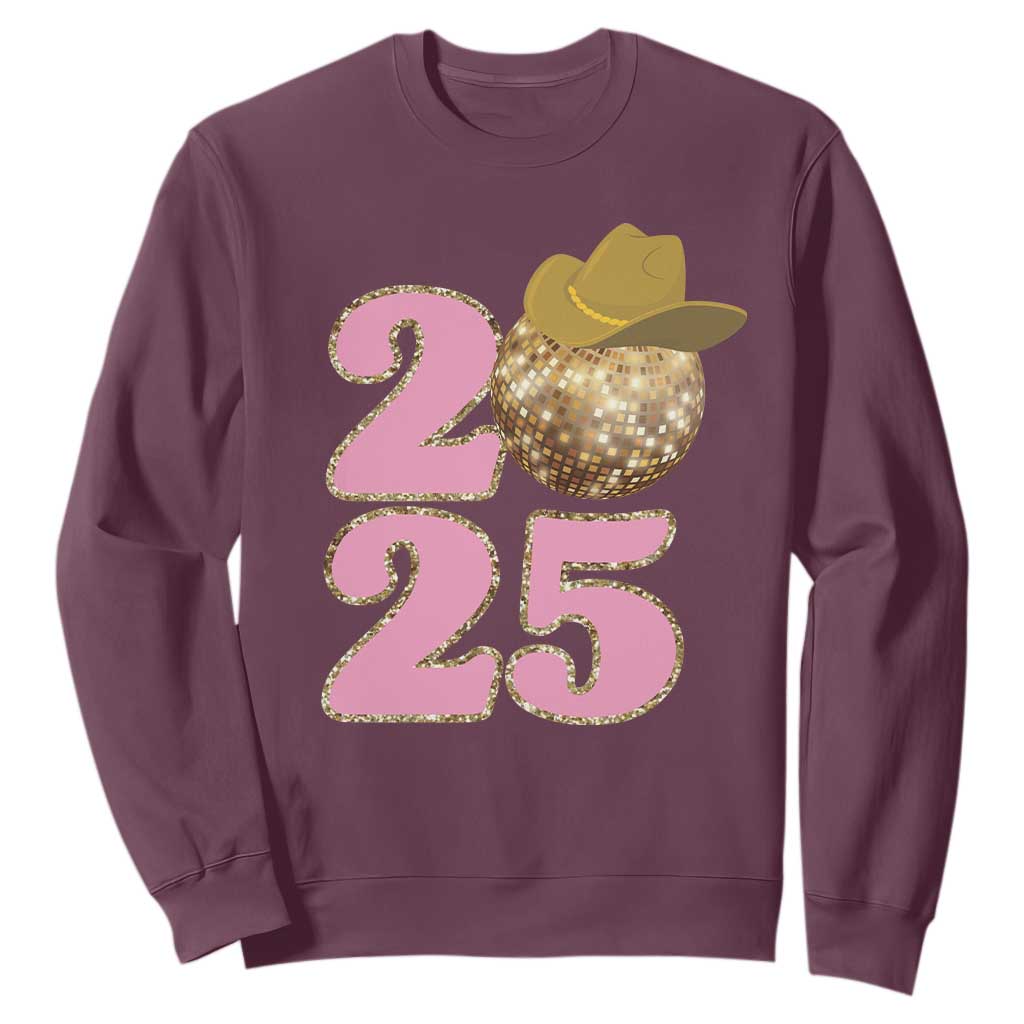 Howdy New Year 2025 Sweatshirt Happy New Year Sparkling Cowboy Cowgirl TS11 Maroon Print Your Wear