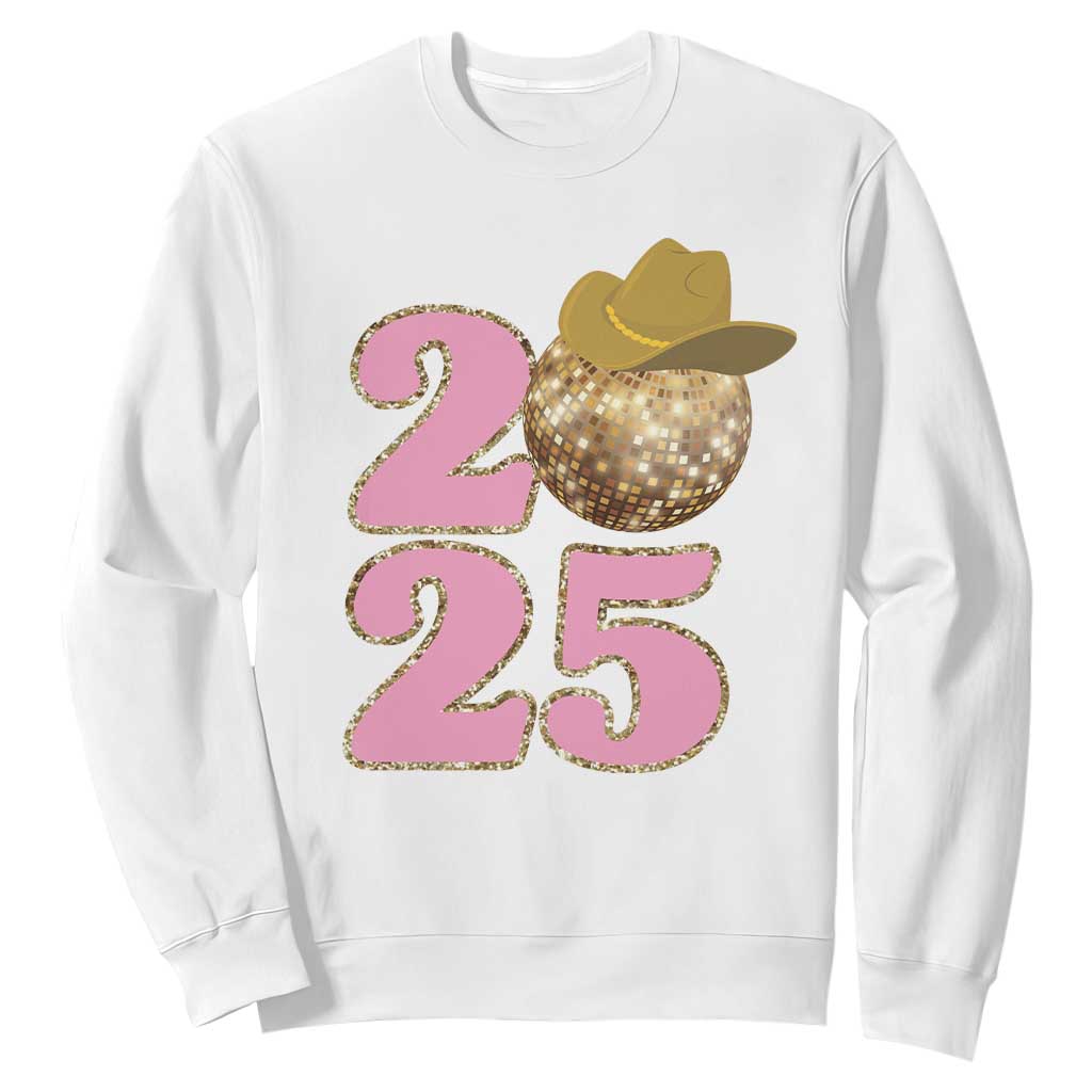 Howdy New Year 2025 Sweatshirt Happy New Year Sparkling Cowboy Cowgirl TS11 White Print Your Wear