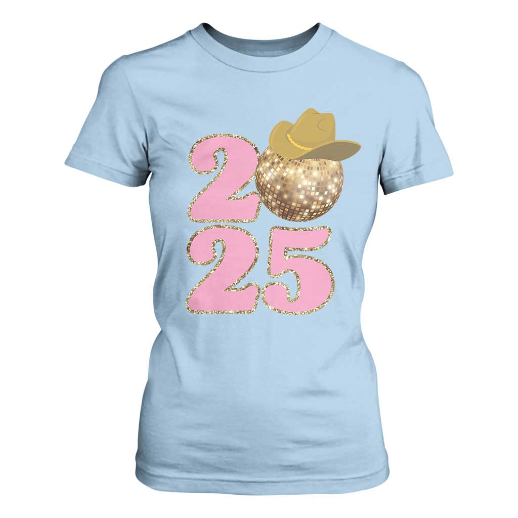Howdy New Year 2025 T Shirt For Women Happy New Year Sparkling Cowboy Cowgirl TS11 Light Blue Print Your Wear