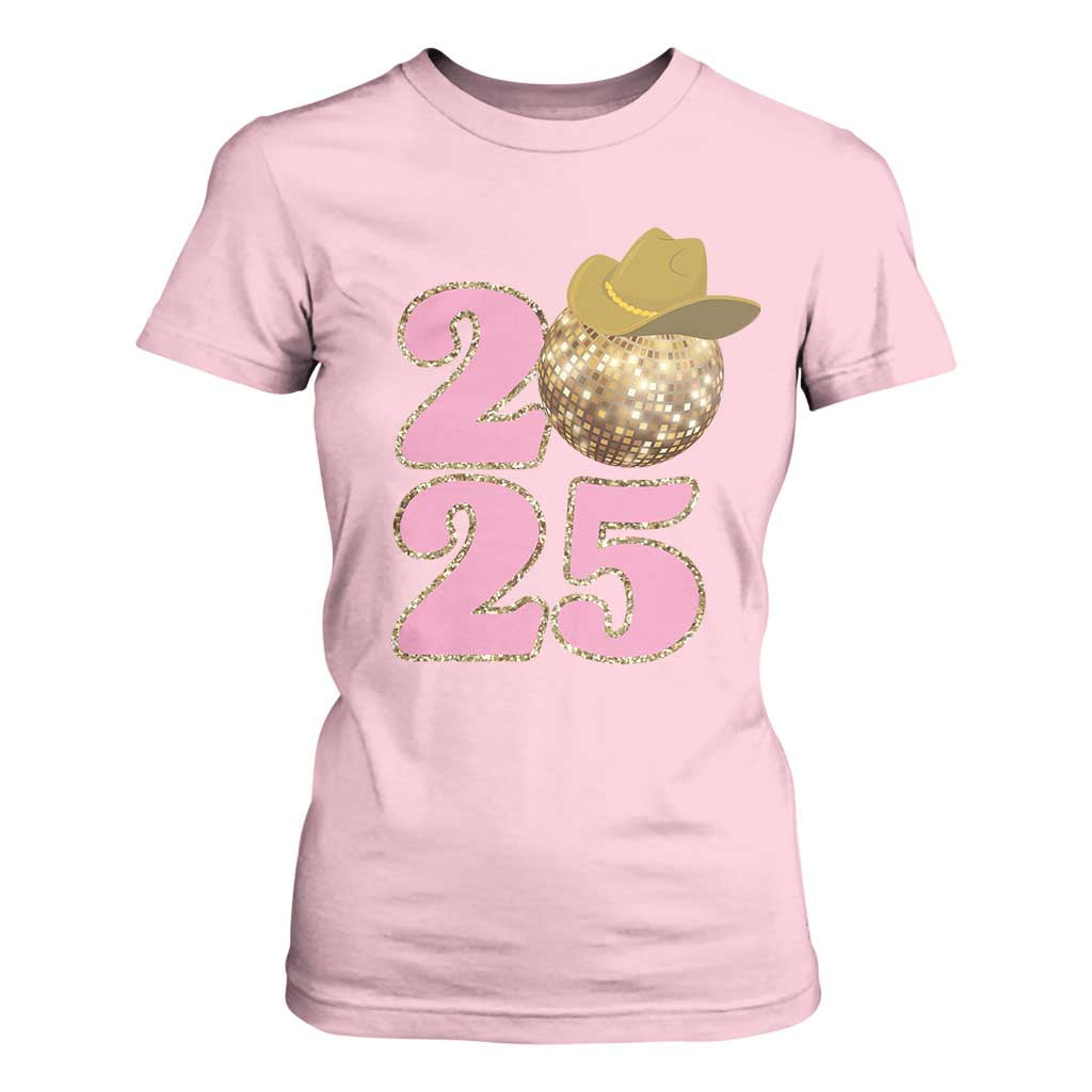 Howdy New Year 2025 T Shirt For Women Happy New Year Sparkling Cowboy Cowgirl TS11 Light Pink Print Your Wear