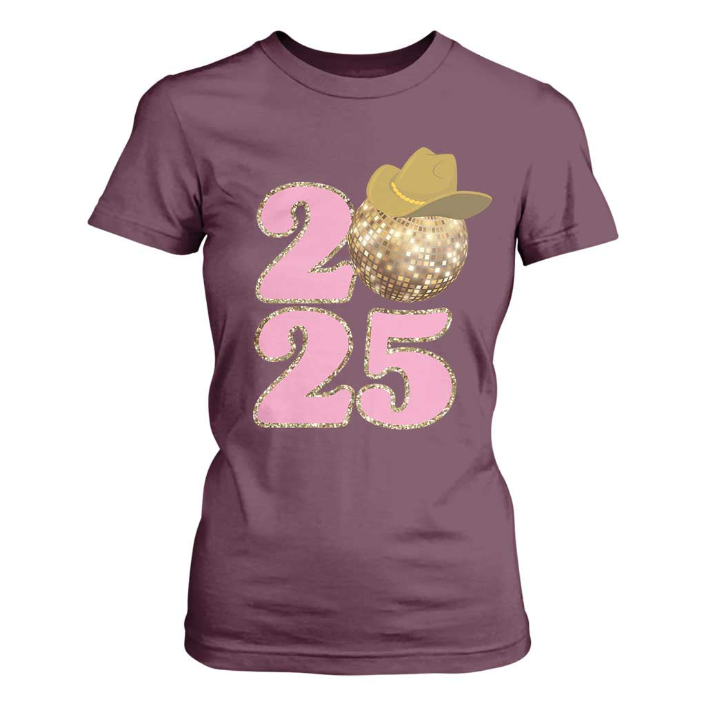 Howdy New Year 2025 T Shirt For Women Happy New Year Sparkling Cowboy Cowgirl TS11 Maroon Print Your Wear