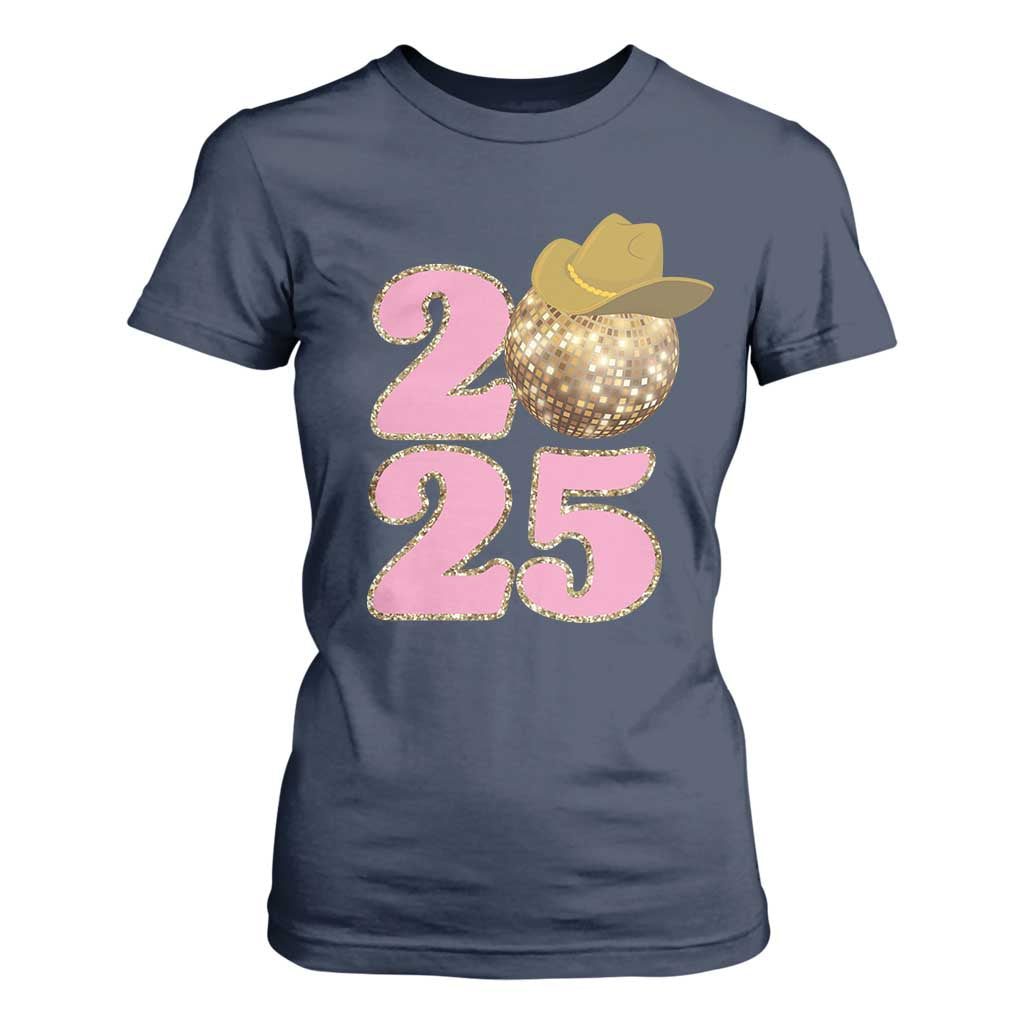 Howdy New Year 2025 T Shirt For Women Happy New Year Sparkling Cowboy Cowgirl TS11 Navy Print Your Wear