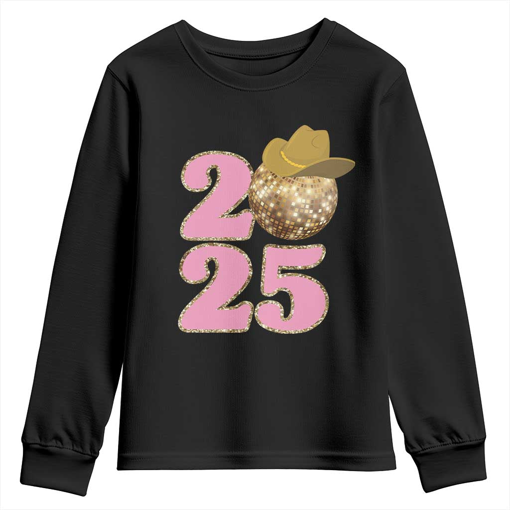 Howdy New Year 2025 Youth Sweatshirt Happy New Year Sparkling Cowboy Cowgirl TS11 Black Print Your Wear