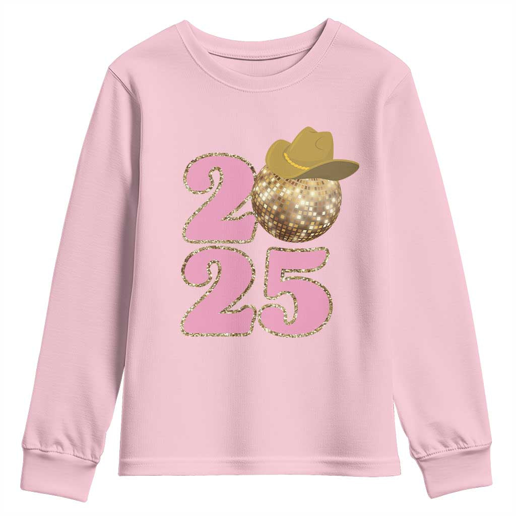Howdy New Year 2025 Youth Sweatshirt Happy New Year Sparkling Cowboy Cowgirl TS11 Light Pink Print Your Wear