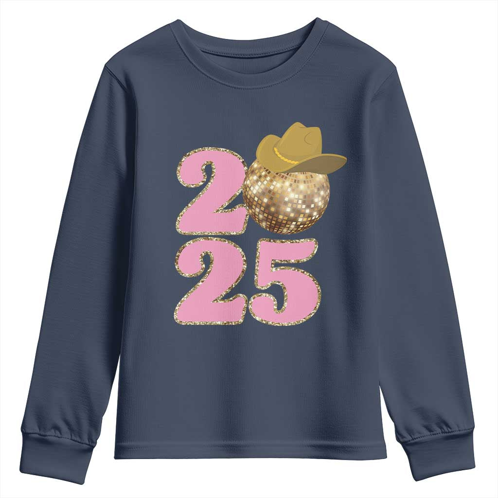 Howdy New Year 2025 Youth Sweatshirt Happy New Year Sparkling Cowboy Cowgirl TS11 Navy Print Your Wear