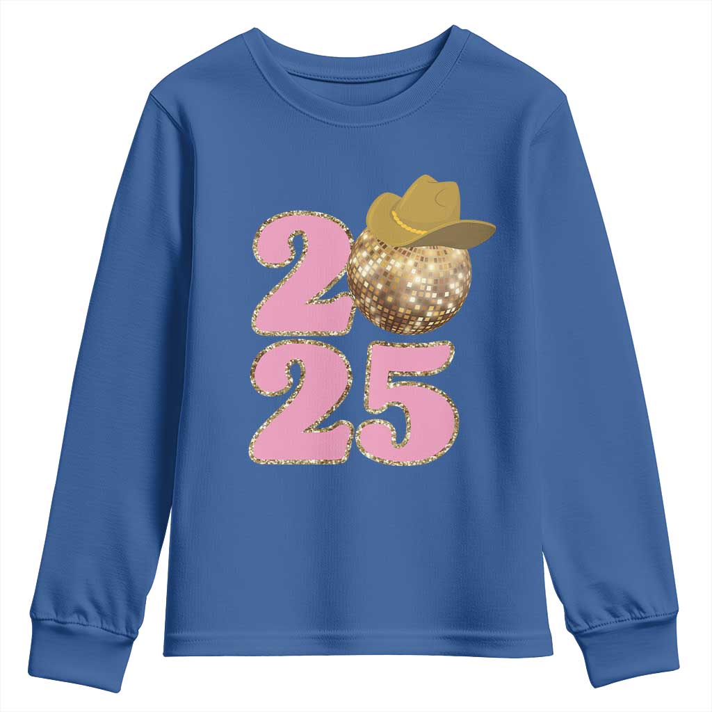 Howdy New Year 2025 Youth Sweatshirt Happy New Year Sparkling Cowboy Cowgirl TS11 Royal Blue Print Your Wear