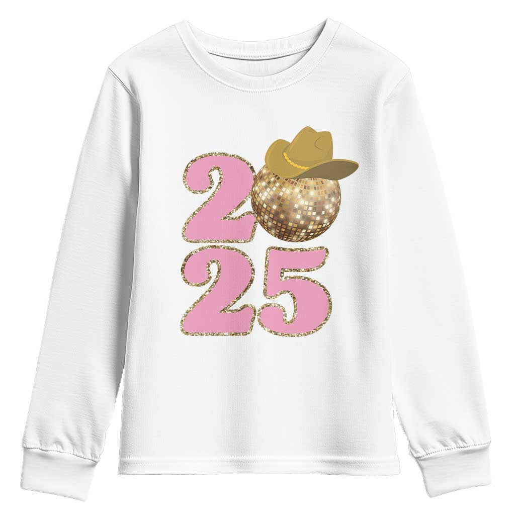 Howdy New Year 2025 Youth Sweatshirt Happy New Year Sparkling Cowboy Cowgirl TS11 White Print Your Wear