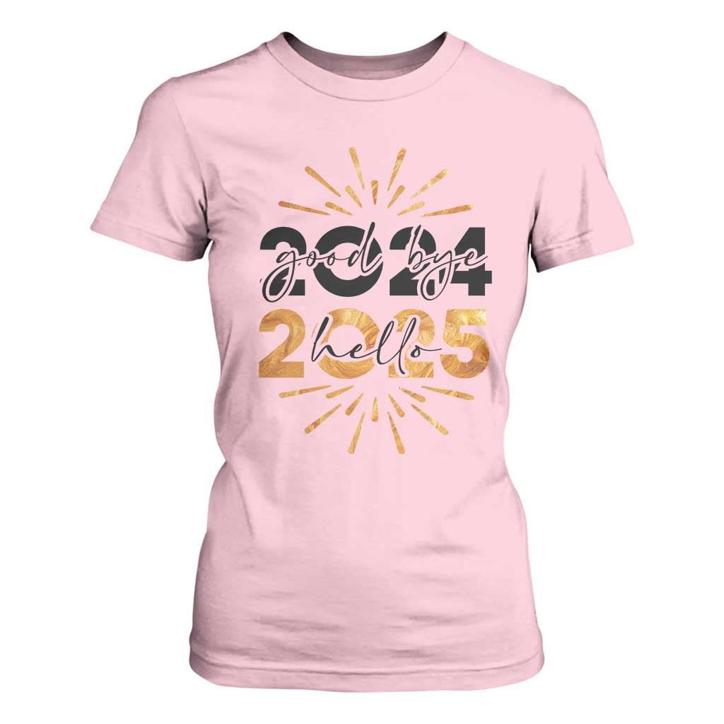 Goodbye 2024 Hello 2025 T Shirt For Women New Year's Eve Party TS11 Light Pink Print Your Wear