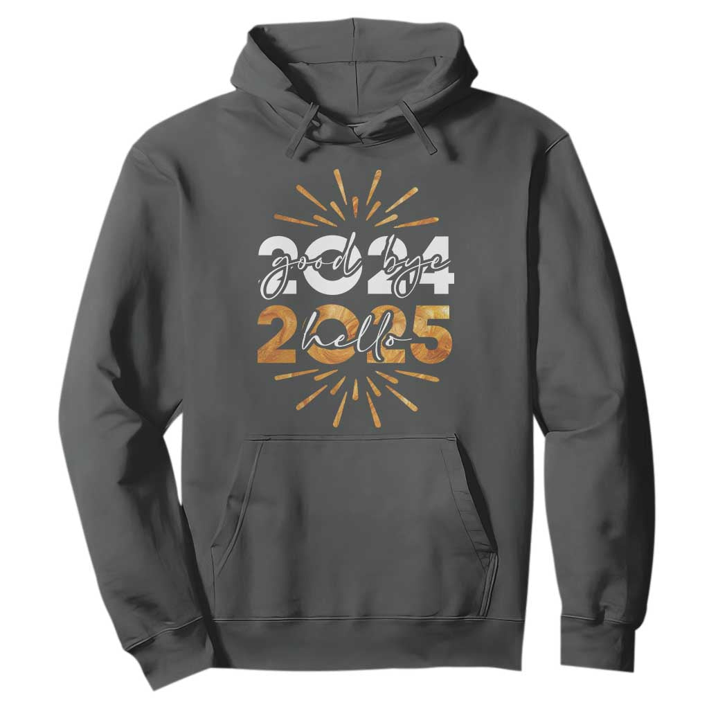 Goodbye 2024 Hello 2025 Hoodie New Year's Eve Party Fireworks TS11 Dark Heather Print Your Wear