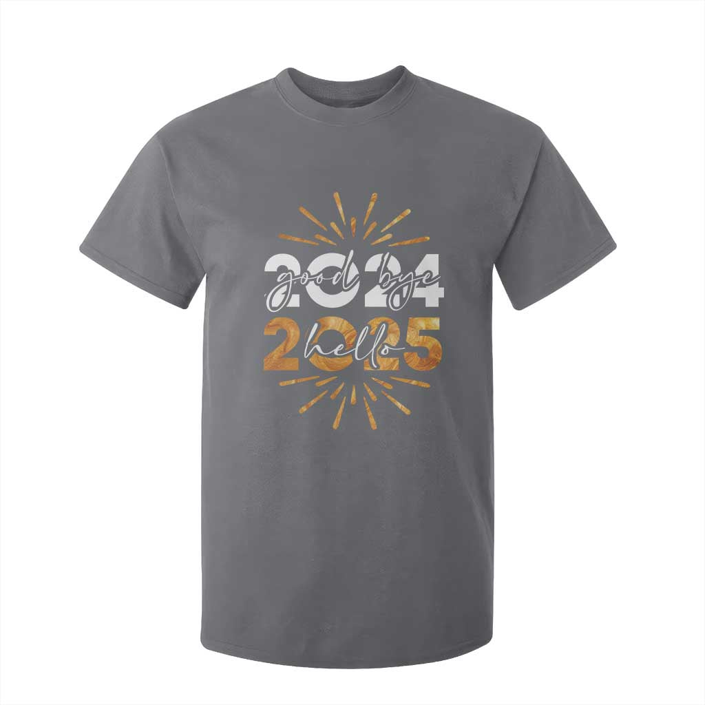 Goodbye 2024 Hello 2025 T Shirt For Kid New Year's Eve Party Fireworks TS11 Charcoal Print Your Wear