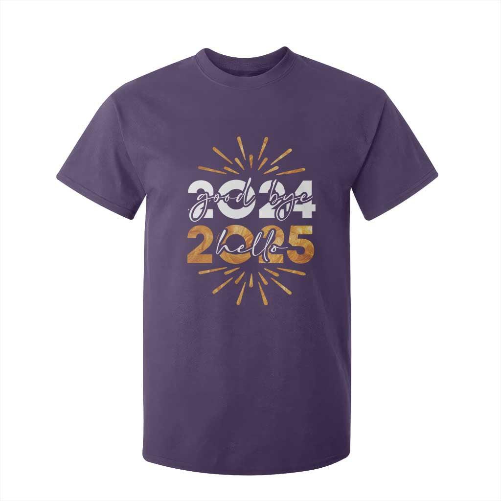 Goodbye 2024 Hello 2025 T Shirt For Kid New Year's Eve Party Fireworks TS11 Purple Print Your Wear
