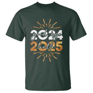 Goodbye 2024 Hello 2025 T Shirt New Year's Eve Party Fireworks TS11 Dark Forest Green Print Your Wear