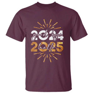 Goodbye 2024 Hello 2025 T Shirt New Year's Eve Party Fireworks TS11 Maroon Print Your Wear