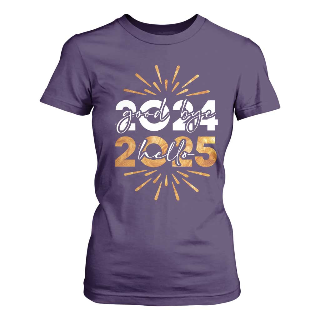 Goodbye 2024 Hello 2025 T Shirt For Women New Year's Eve Party Fireworks TS11 Purple Print Your Wear