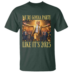Funny Trump Dance Happy New Year T Shirt We're Gonna Party Like It's 2025 TS11 Dark Forest Green Print Your Wear