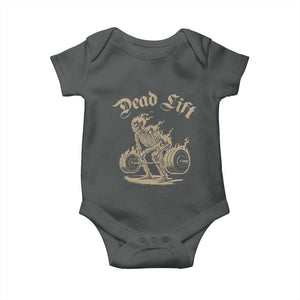 Funny Deadlifts Lifting Weights Gym Skeleton Baby Onesie TS11 Dark Heather Print Your Wear