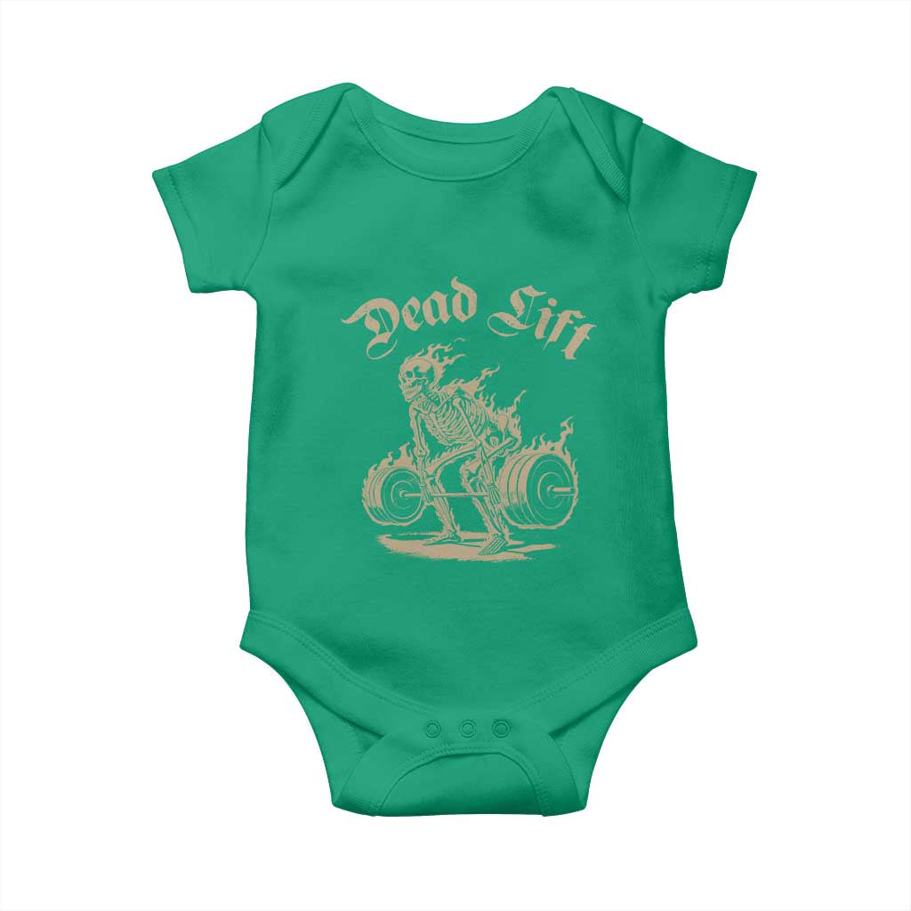 Funny Deadlifts Lifting Weights Gym Skeleton Baby Onesie TS11 Irish Green Print Your Wear