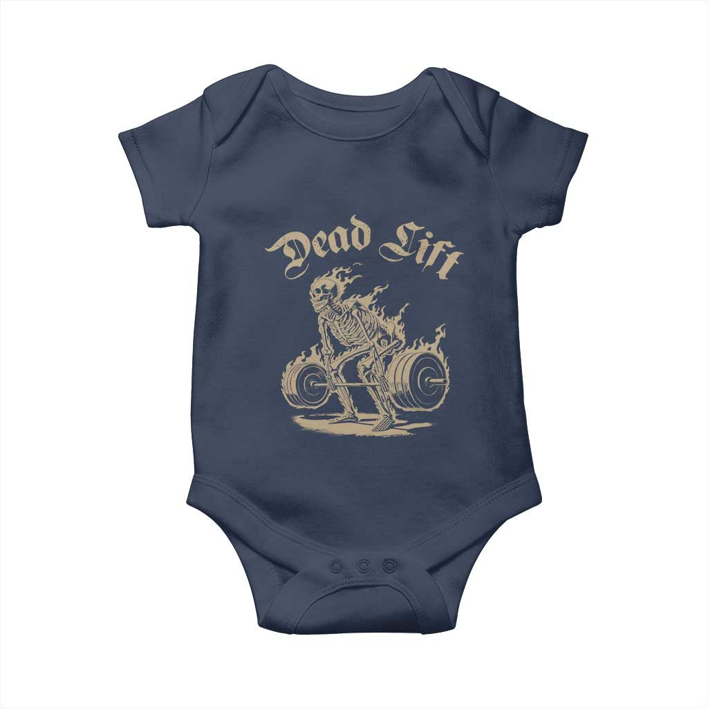 Funny Deadlifts Lifting Weights Gym Skeleton Baby Onesie TS11 Navy Print Your Wear