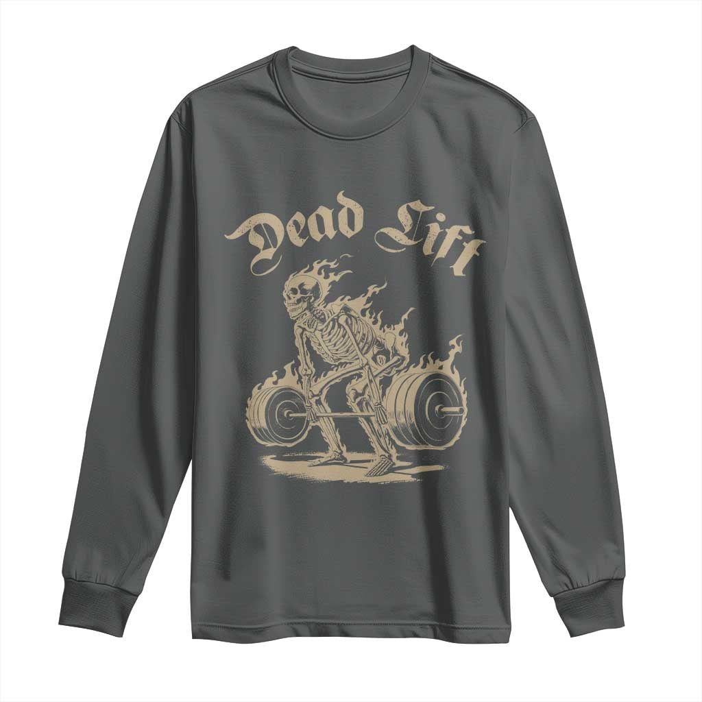 Funny Deadlifts Lifting Weights Gym Skeleton Long Sleeve Shirt TS11 Dark Heather Print Your Wear