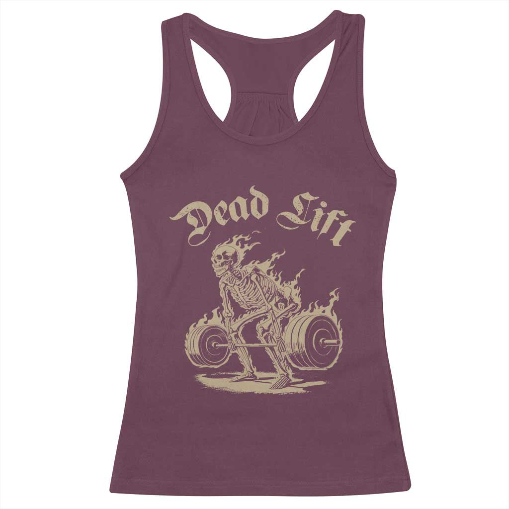 Funny Deadlifts Lifting Weights Gym Skeleton Racerback Tank Top TS11 Maroon Print Your Wear
