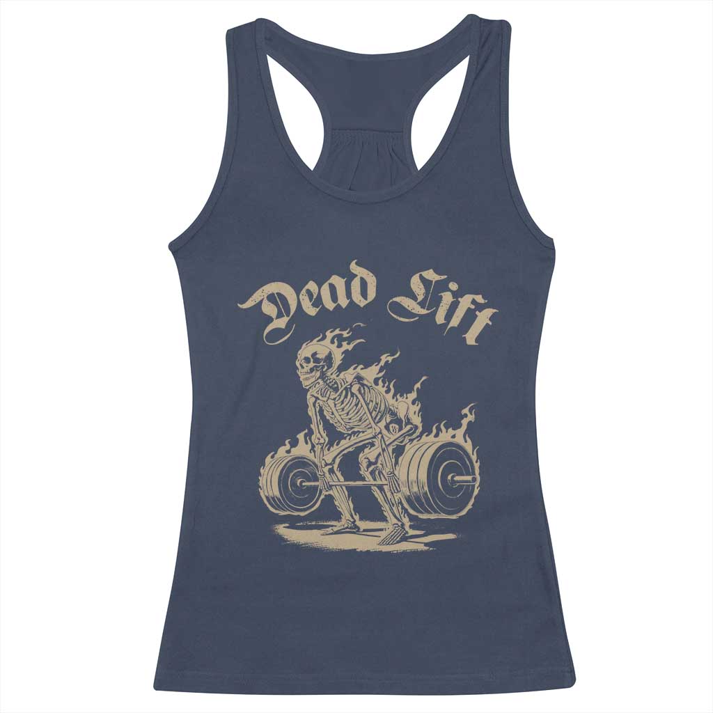Funny Deadlifts Lifting Weights Gym Skeleton Racerback Tank Top TS11 Navy Print Your Wear