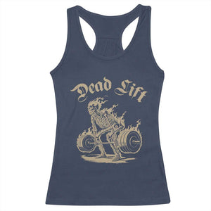Funny Deadlifts Lifting Weights Gym Skeleton Racerback Tank Top TS11 Navy Print Your Wear