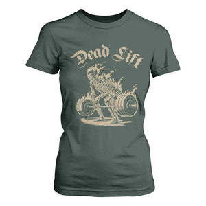 Funny Deadlifts Lifting Weights Gym Skeleton T Shirt For Women TS11 Dark Forest Green Print Your Wear