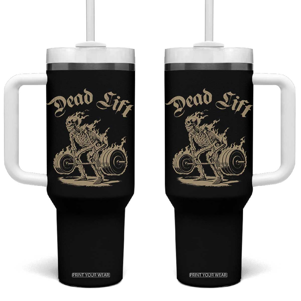 Funny Deadlifts Lifting Weights Gym Skeleton Tumbler With Handle TS11 One Size: 40 oz Black Print Your Wear