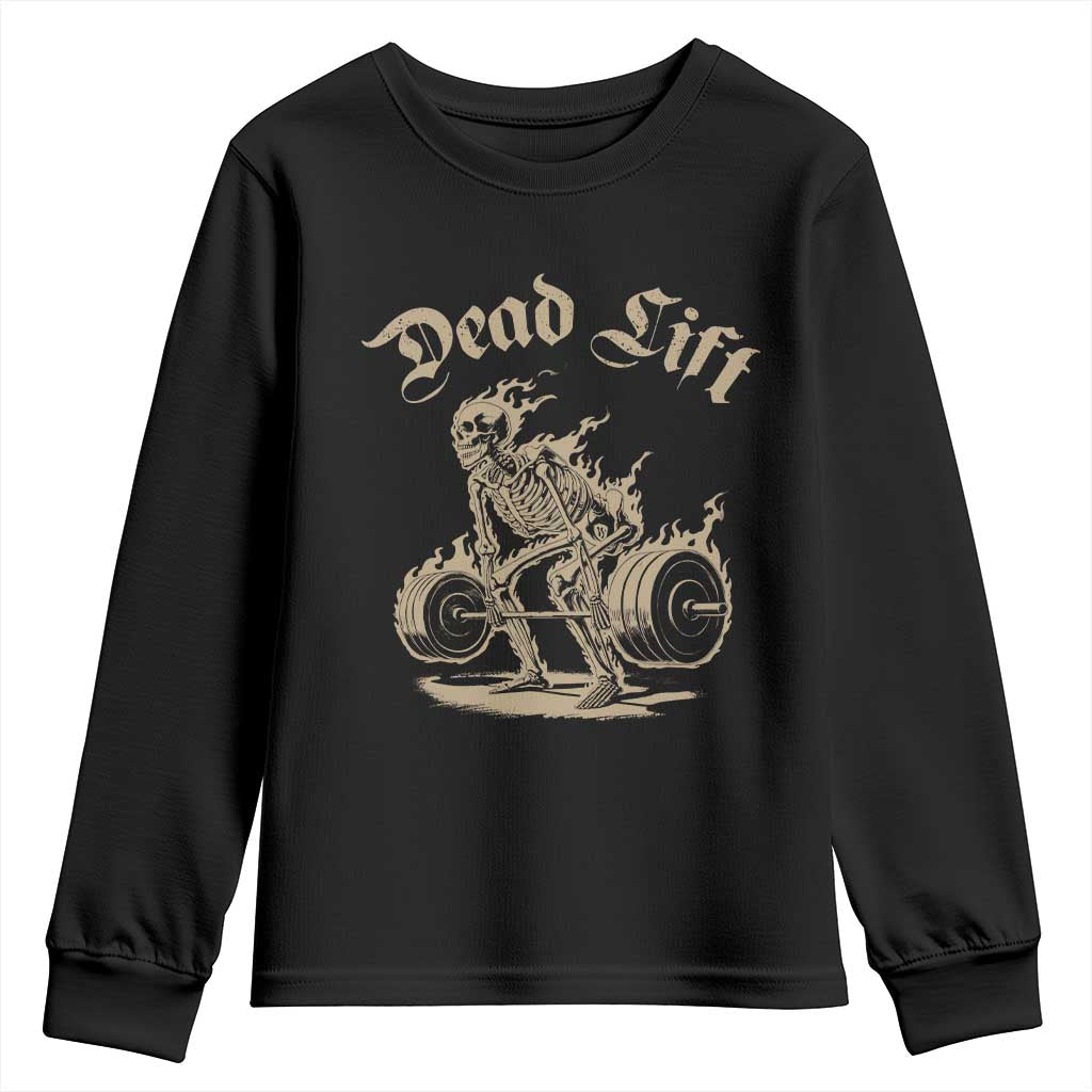 Funny Deadlifts Lifting Weights Gym Skeleton Youth Sweatshirt TS11 Black Print Your Wear