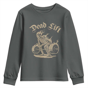 Funny Deadlifts Lifting Weights Gym Skeleton Youth Sweatshirt TS11 Dark Heather Print Your Wear