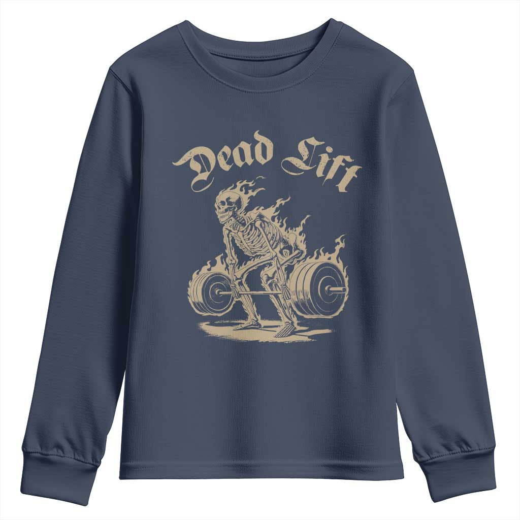 Funny Deadlifts Lifting Weights Gym Skeleton Youth Sweatshirt TS11 Navy Print Your Wear