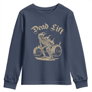 Funny Deadlifts Lifting Weights Gym Skeleton Youth Sweatshirt TS11 Navy Print Your Wear