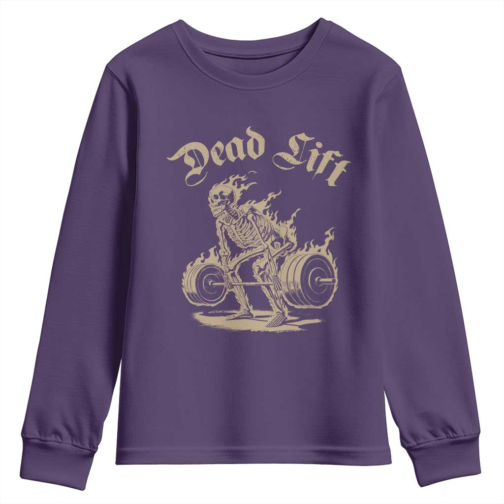 Funny Deadlifts Lifting Weights Gym Skeleton Youth Sweatshirt TS11 Purple Print Your Wear