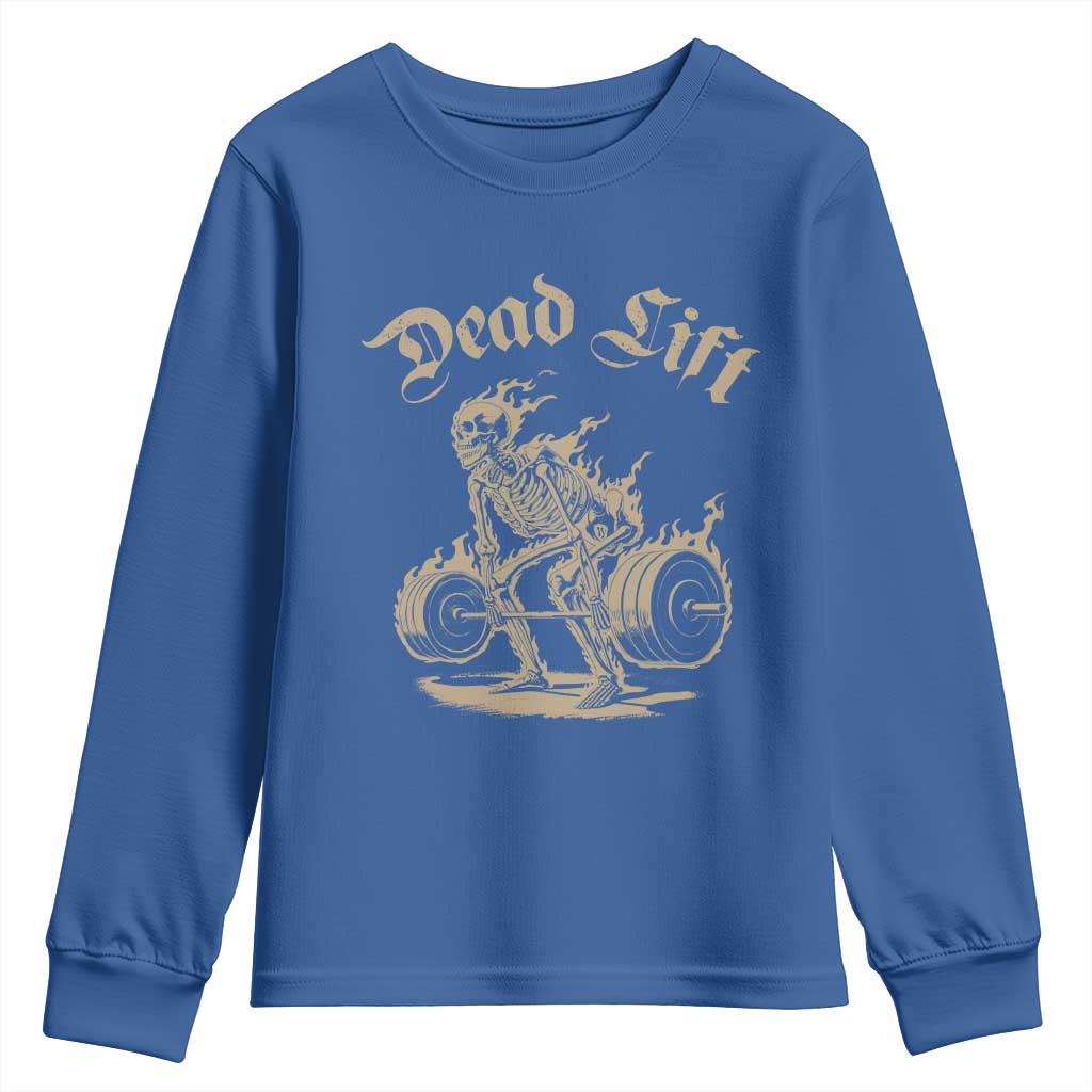 Funny Deadlifts Lifting Weights Gym Skeleton Youth Sweatshirt TS11 Royal Blue Print Your Wear