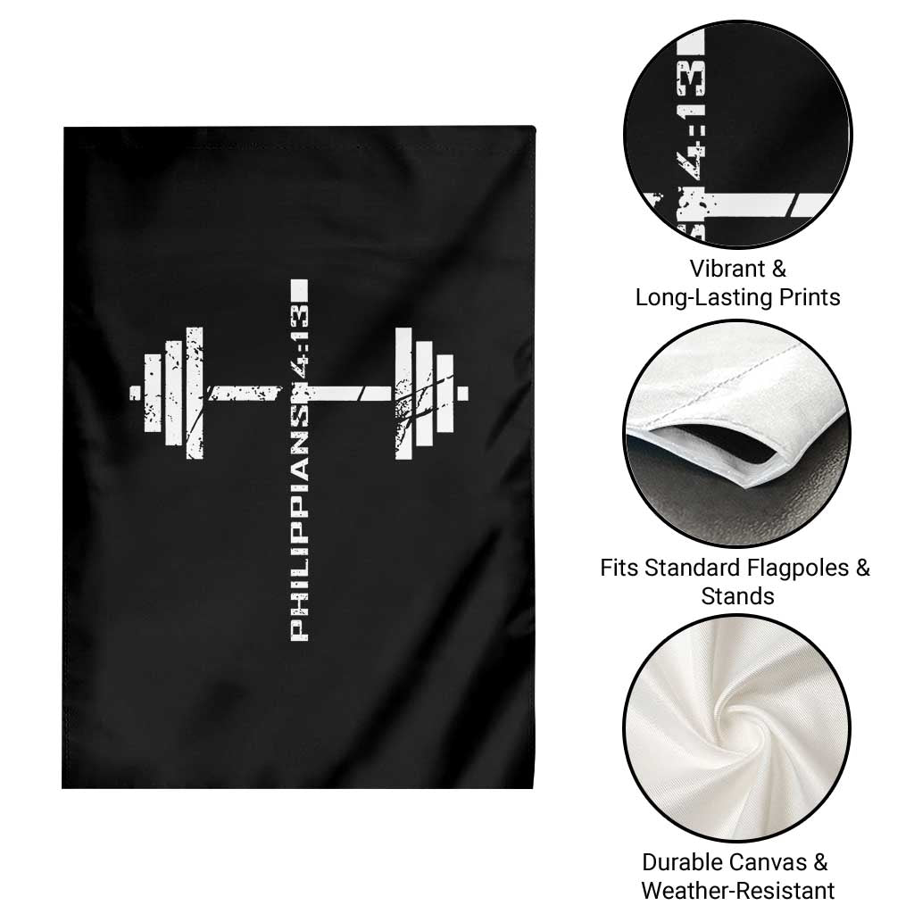 Christian Bible Gym Garden Flag Jesus Weightlifter Workout Faith Philippians 4 13 TS11 Print Your Wear