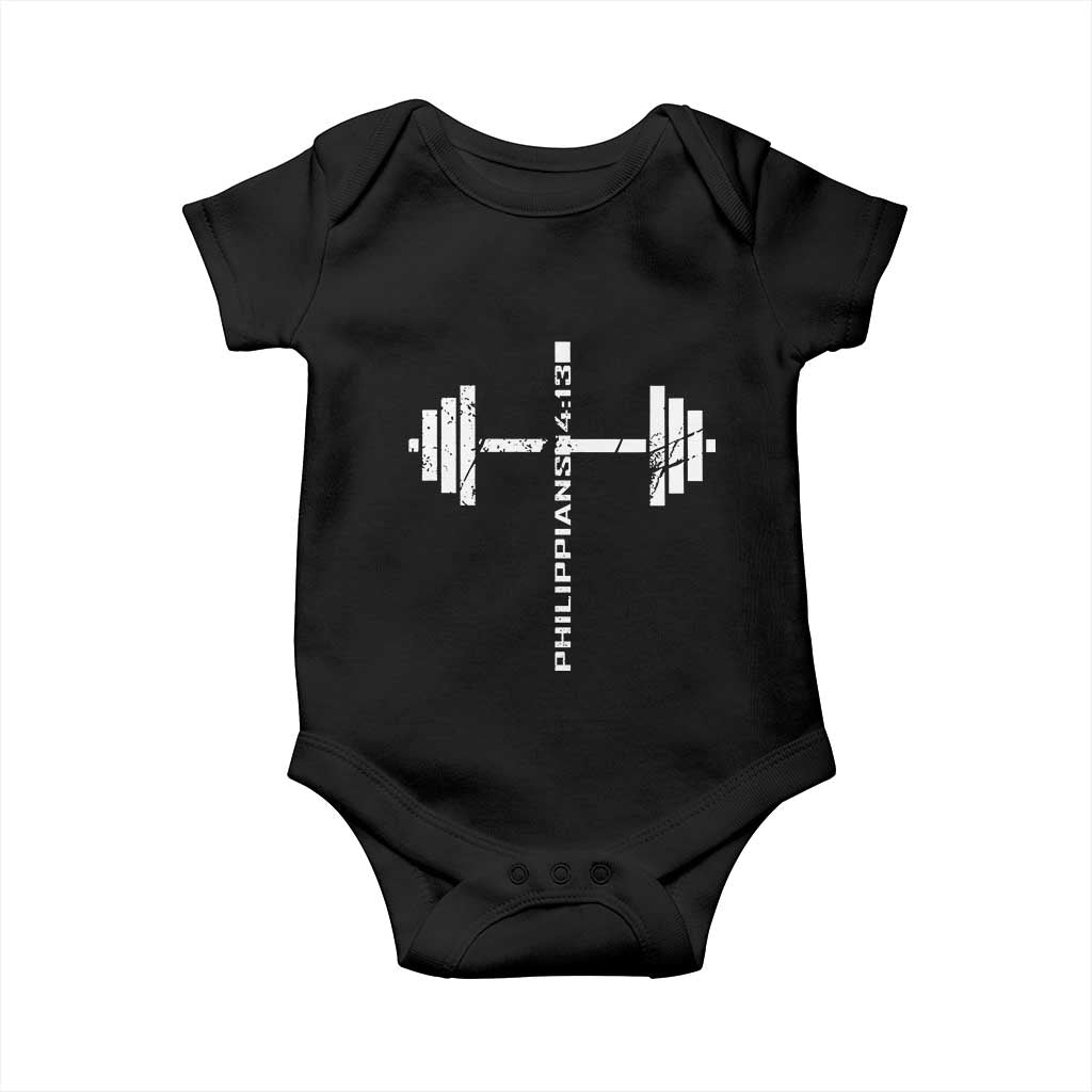 Christian Bible Gym Baby Onesie Jesus Weightlifter Workout Faith Philippians 4 13 TS11 Black Print Your Wear