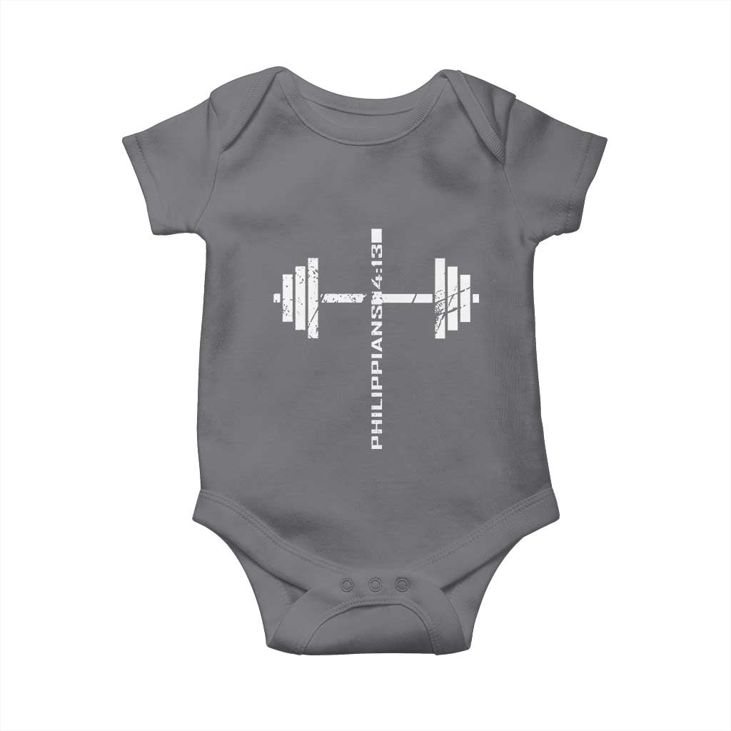 Christian Bible Gym Baby Onesie Jesus Weightlifter Workout Faith Philippians 4 13 TS11 Charcoal Print Your Wear
