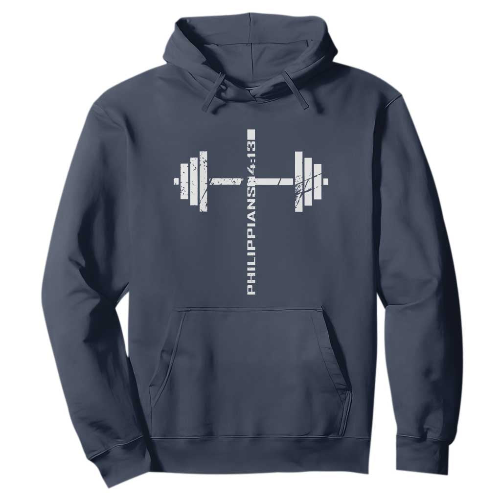 Christian Bible Gym Hoodie Jesus Weightlifter Workout Faith Philippians 4 13 TS11 Navy Print Your Wear