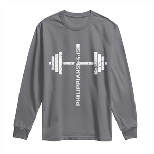 Christian Bible Gym Long Sleeve Shirt Jesus Weightlifter Workout Faith Philippians 4 13 TS11 Charcoal Print Your Wear