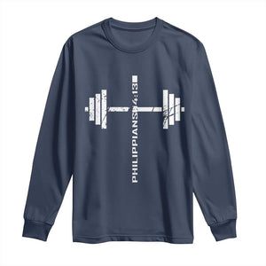 Christian Bible Gym Long Sleeve Shirt Jesus Weightlifter Workout Faith Philippians 4 13 TS11 Navy Print Your Wear