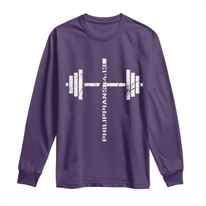 Christian Bible Gym Long Sleeve Shirt Jesus Weightlifter Workout Faith Philippians 4 13 TS11 Purple Print Your Wear