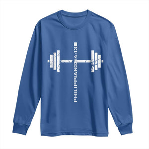 Christian Bible Gym Long Sleeve Shirt Jesus Weightlifter Workout Faith Philippians 4 13 TS11 Royal Blue Print Your Wear