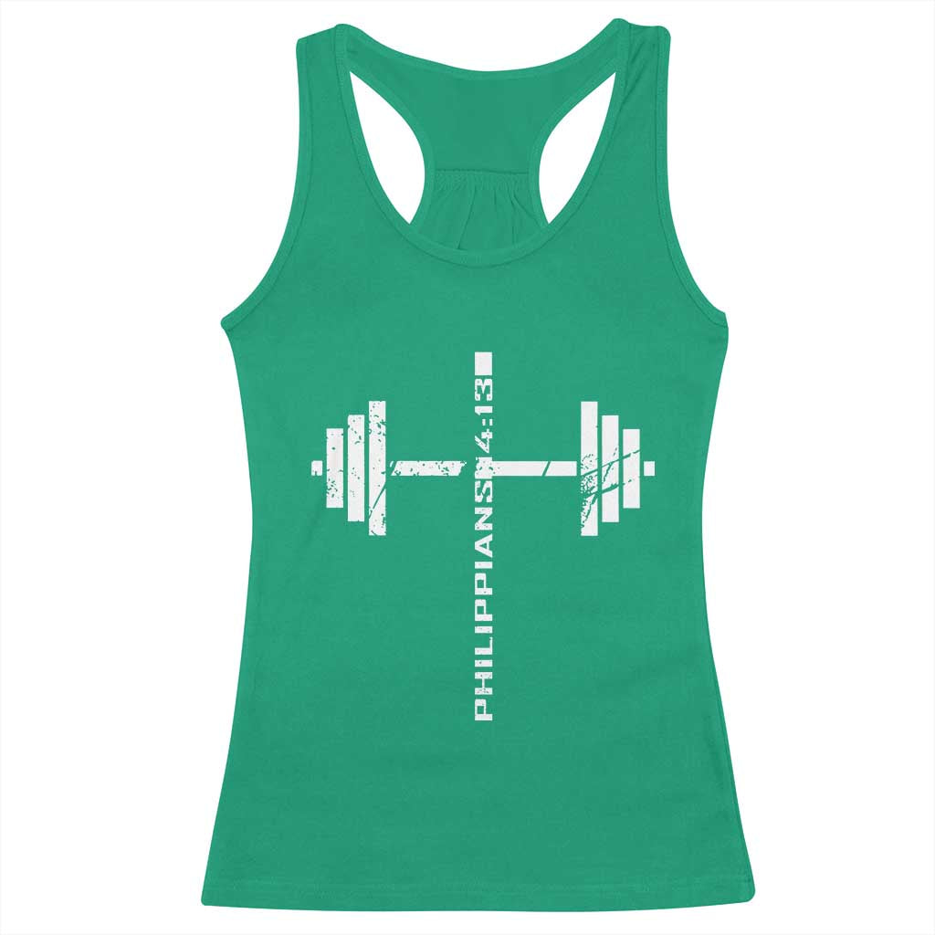 Christian Bible Gym Racerback Tank Top Jesus Weightlifter Workout Faith Philippians 4 13 TS11 Irish Green Print Your Wear
