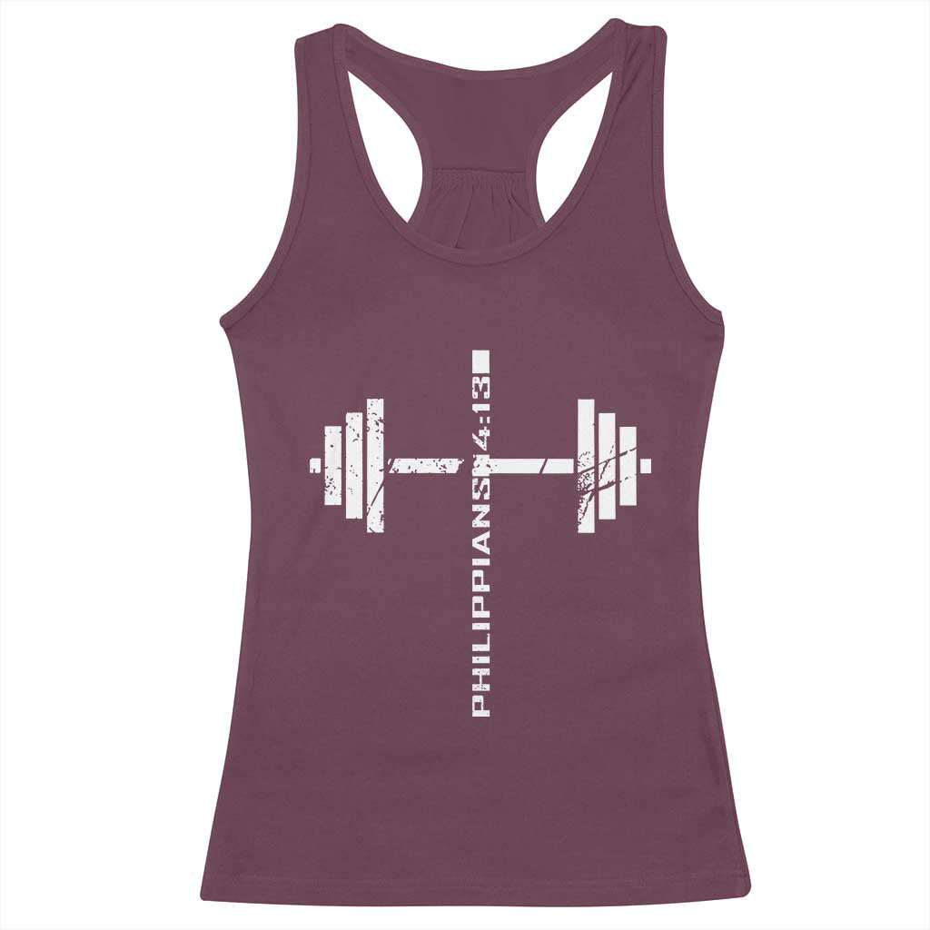 Christian Bible Gym Racerback Tank Top Jesus Weightlifter Workout Faith Philippians 4 13 TS11 Maroon Print Your Wear