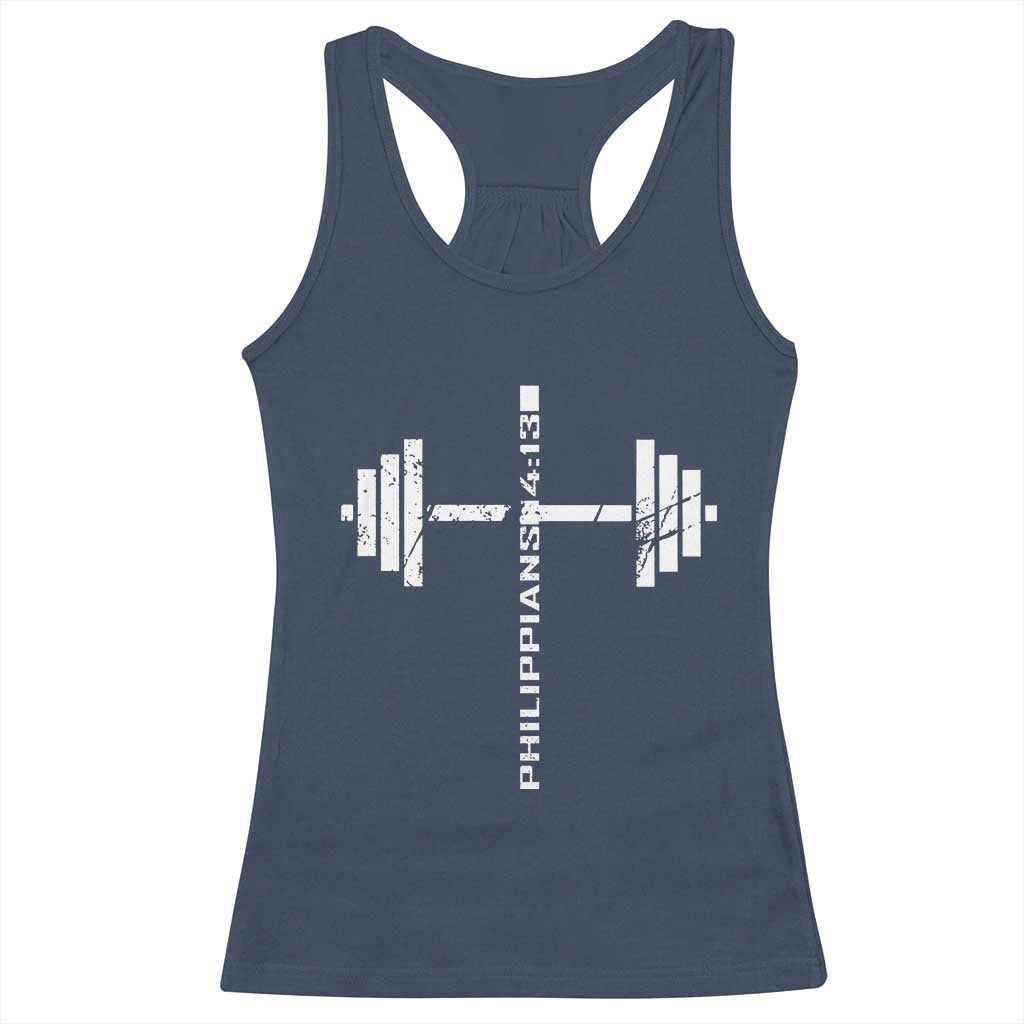 Christian Bible Gym Racerback Tank Top Jesus Weightlifter Workout Faith Philippians 4 13 TS11 Navy Print Your Wear