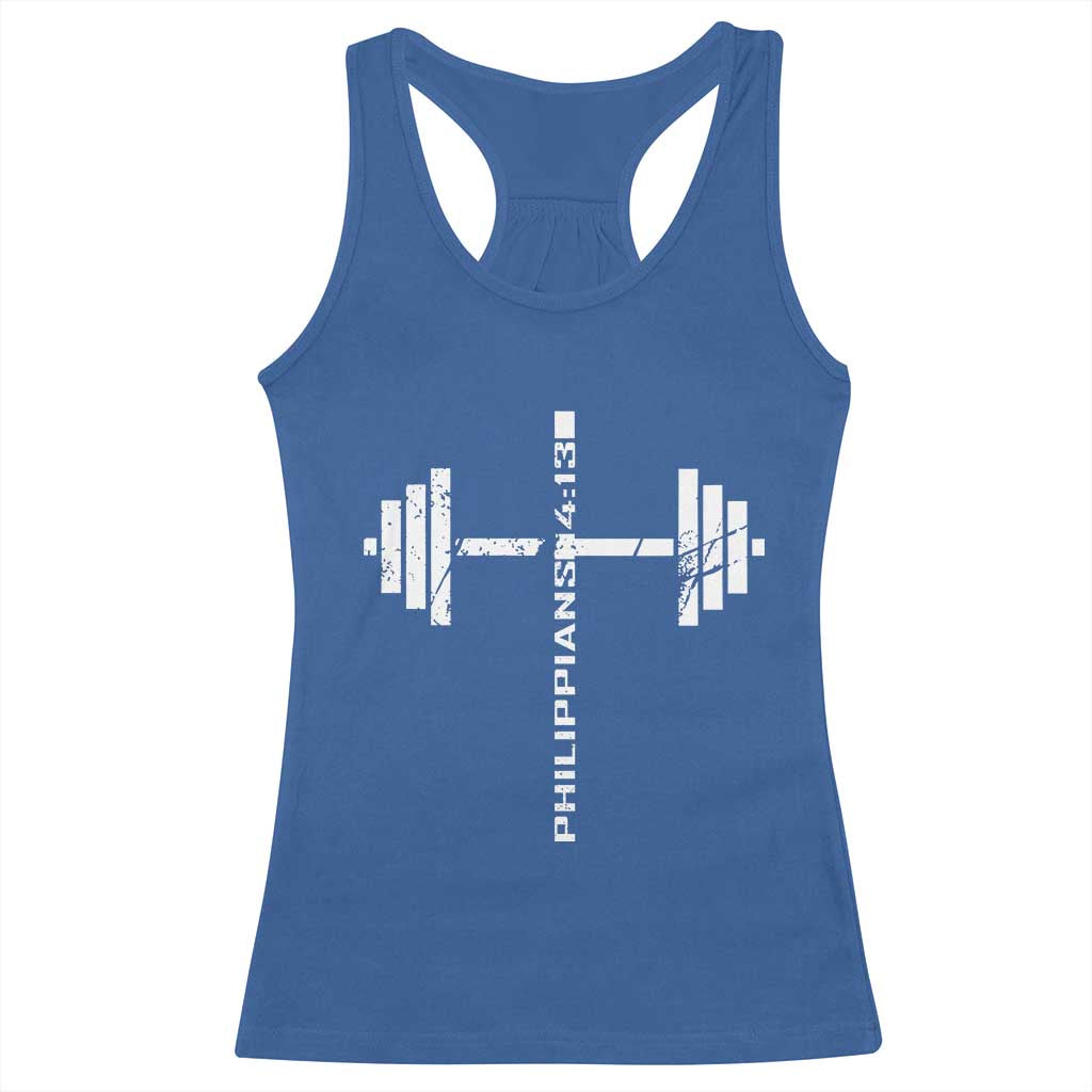 Christian Bible Gym Racerback Tank Top Jesus Weightlifter Workout Faith Philippians 4 13 TS11 Royal Blue Print Your Wear