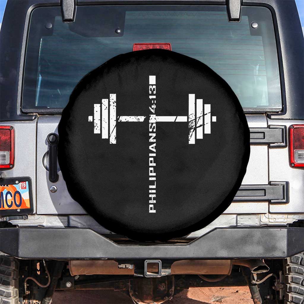 Christian Bible Gym Spare Tire Cover Jesus Weightlifter Workout Faith Philippians 4 13 TS11 No hole Black Print Your Wear